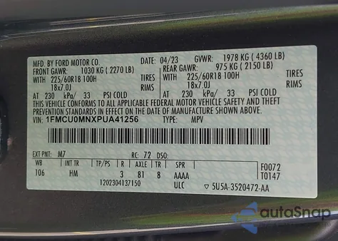 2023 Ford Escape St-Line из США, поврежденный, VIN 1FMCU0MNXPUA41256